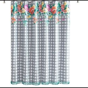 Pioneer Woman Sweet Romance Gray Gingham Floral Fabric Shower Curtain